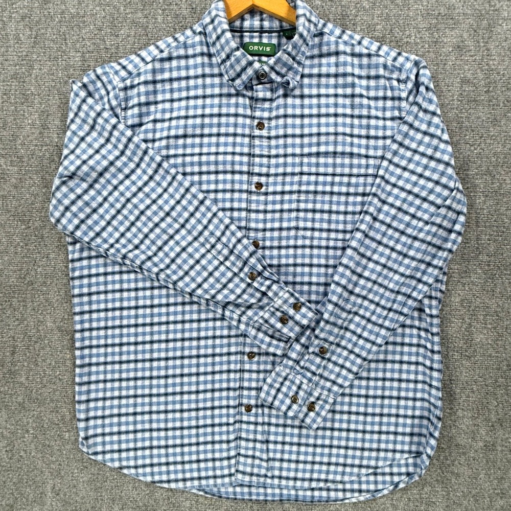 Orvis Classic Fit Shirt Men's Large Blue Plaid Stretch Cotton Button Down